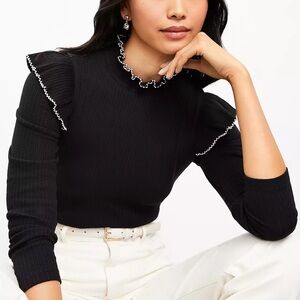 Loft Elegant Black Ruffled Top